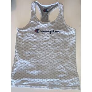 Champion Womens Medium White Gray Logo Racerback Tank Top Reversible